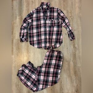 Victoria’s Secret Black Pink Plaid Long Sleeve Pants Pajama Set Pjs SZ M